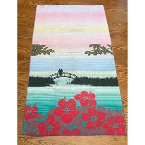 Vintage Seven Seas beach towel 70s‎ 80s Hawaiian Sunset Scene Hibiscus 66 x 36